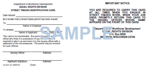LS-24: Sample of Street Trades Permit