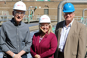 Gov. Tony Evers, DWD Secretary-designee Amy Pechacek, and Milwaukee Metropolitan Sewerage District Executive Director Kevin Shafer