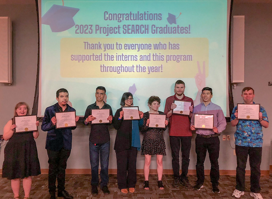 Eight Project SEARCH interns at ProHealth Waukesha Memorial Hospital graduated from the program on Friday, June 9. Pictured, from left: Megan Oliver, Luis Lemus, Gerardo Barrios, Alexandria Garza, Teagan Gumina, Joey Smythe, Sheen Mathia, Alec Frkovich.