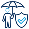 icon of person holding umbrella and medical shield with checkmark