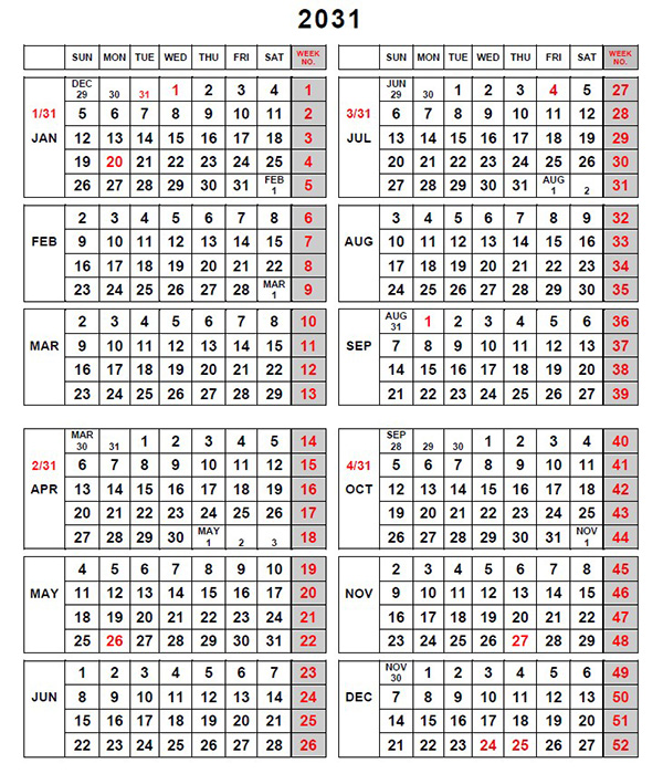 2031 UI Calendar
