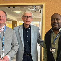 DVR Business Consultant Shaun Lukas, Governor Tony Evers, LVER Napoleon Hardy @ UW Parkside Healthcare Careers Day Kenosha WI 