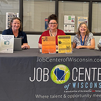 Jen Mueller DWD Job Service, Nicole Greetan DWD DVR, Alene Helmer DWD OVES. Menasha Job Center Open House